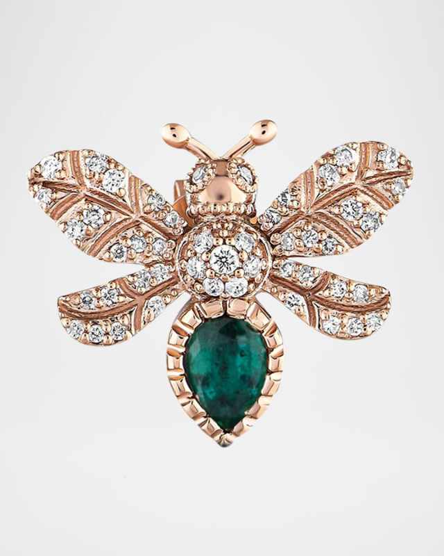 Diamond and Emerald Bee Earring, Single